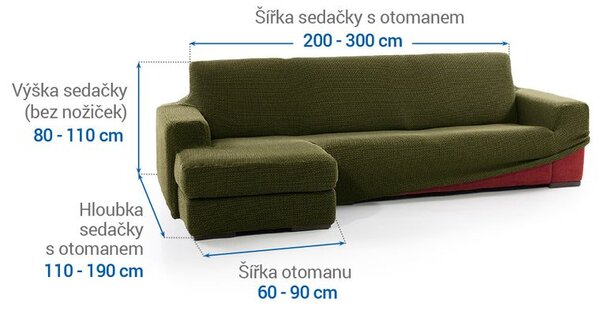 Super streczowe pokrowce NIAGARA zielone narożnik z otomaną po lewej stronie (sz. 200 - 300 cm)