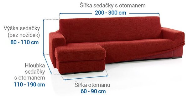 Super streczowe pokrowce NIAGARA ceglaste narożnik z otomaną po lewej stronie (sz. 200 - 300 cm)