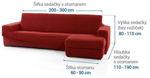 Super streczowe pokrowce NIAGARA ceglaste narożnik z otomaną po prawej stronie (sz. 200 - 300 cm)