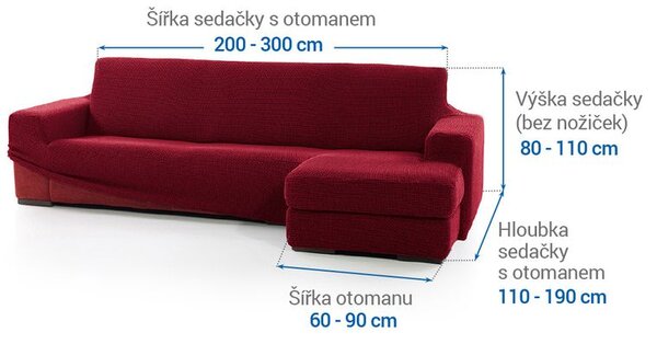 Super streczowe pokrowce NIAGARA bordo narożnik z otomaną po prawej stronie (sz. 200 - 300 cm)