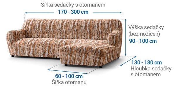 Bi-elastyczne pokrowce OCEANO NOWE cegłaste narożnik z otomaną po prawej stronie (sz. 170 - 300 cm)