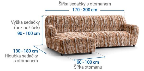 Bi-elastyczne pokrowce OCEANO NOWE cegłaste narożnik z otomaną po lewej stronie (sz. 170 - 300 cm)