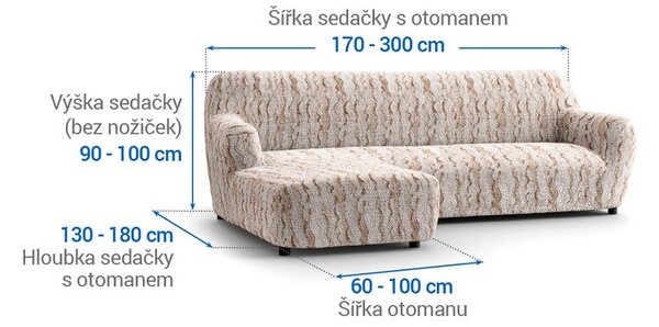 Bi-elastyczne pokrowce OCEANO NOWE beżowe narożnik z otomaną po lewej stronie (sz. 170 - 300 cm)