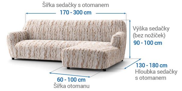 Bi-elastyczne pokrowce OCEANO NOWE beżowe narożnik z otomaną po prawej stronie (sz. 170 - 300 cm)