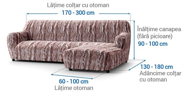 Bi-elastyczne pokrowce OCEANO NOWE brązowe narożnik z otomaną po prawej stronie (sz. 170 - 300 cm)