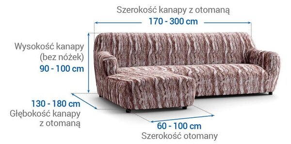 Bi-elastyczne pokrowce OCEANO NOWE brązowe narożnik z otomaną po lewej stronie (sz. 170 - 300 cm)