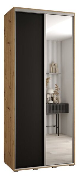 Szafa przesuwna wysoka Davos 3 100, gł. 60 cm artisan + czarny + srebrny
