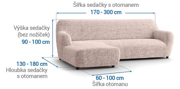 Bi-elastyczne pokrowce GRAFITI NOWE beżowe narożnik z otomaną po lewej stronie (sz. 170 - 300 cm)