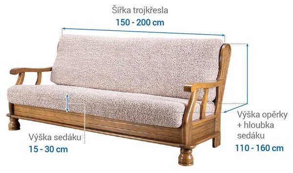 Bi-elastyczne pokrowce GRAFITI NOWE beżowe kanapa trzyosobowa z drew. bokami (sz. 150 - 200 cm)