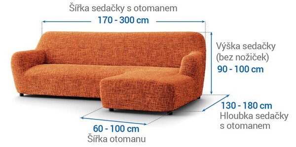 Bi-elastyczne pokrowce GRAFITI NOWE cegła narożnik z otomaną po prawej stronie (sz. 170 - 300 cm)