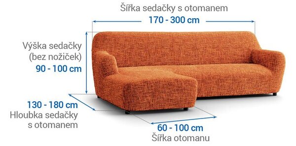 Bi-elastyczne pokrowce GRAFITI NOWE cegła narożnik z otomaną po lewej stronie (sz. 170 - 300 cm)