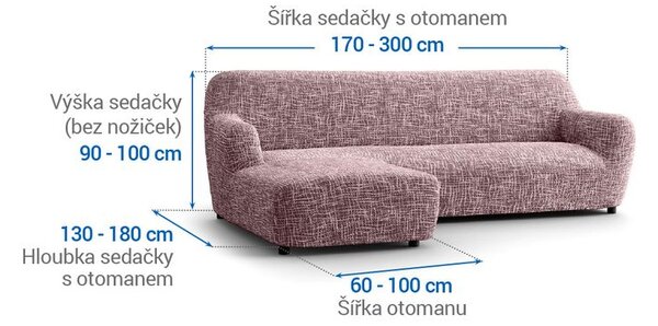 Bi-elastyczne pokrowce GRAFITI NOWE kasztanowo brązowe narożnik z otomaną po lewej stronie (sz. 170 - 300 cm)