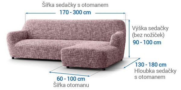 Bi-elastyczne pokrowce GRAFITI NOWE kasztanowo brązowe narożnik z otomaną po prawej stronie (sz. 170 - 300 cm)
