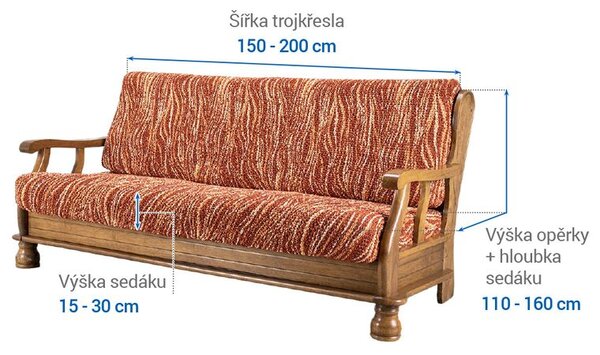 Bi-elastyczne pokrowce UNIVERSO NOWE cieniowane cegła kanapa trzyosobowa z drew. bokami (sz. 150 - 200 cm)