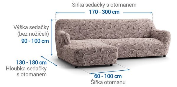 Bi-elastyczne pokrowce BRILLANTE brązowe narożnik z otomaną po lewej stronie (sz. 170 - 300 cm)