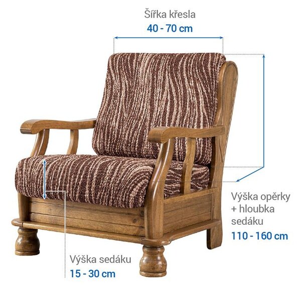 Bi-elastyczne pokrowce UNIVERSO NOWE cieniowane brąz fotel z drewnianymi bokami (sz. 40 - 70 cm)