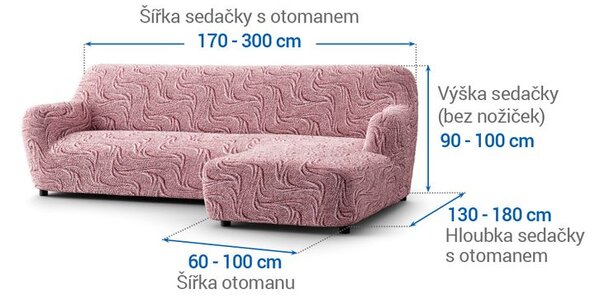 Bi-elastyczne pokrowce BRILLANTE bordowe narożnik z otomaną po prawej stronie (sz. 170 - 300 cm)