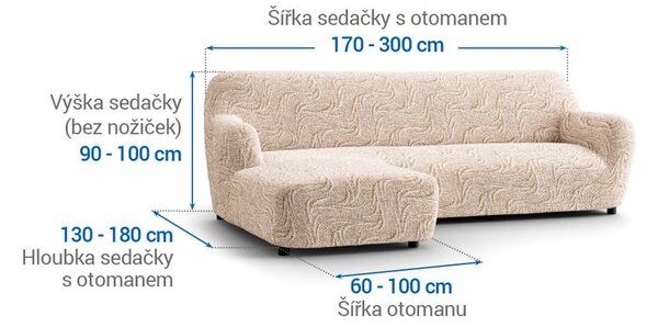 Bi-elastyczne pokrowce BRILLANTE beżowe narożnik z otomaną po lewej stronie (sz. 170 - 300 cm)