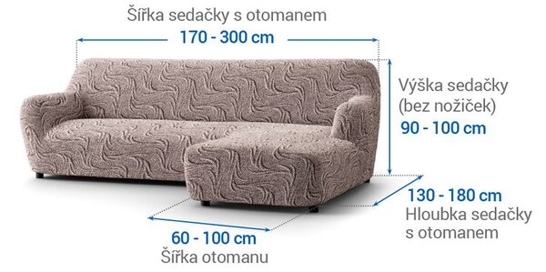 Bi-elastyczne pokrowce BRILLANTE brązowe narożnik z otomaną po prawej stronie (sz. 170 - 300 cm)