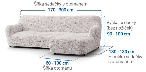 Bi-elastyczne pokrowce VITTORIA śmietankowe narożnik z otomaną po prawej stronie (sz. 170 - 300 cm)