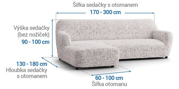 Bi-elastyczne pokrowce VITTORIA śmietankowe narożnik z otomaną po lewej stronie (sz. 170 - 300 cm)