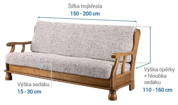 Bi-elastyczne pokrowce VITTORIA śmietankowe kanapa trzyosobowa z drew. bokami (sz. 150 - 200 cm)