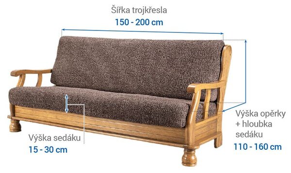 Bi-elastyczne pokrowce VITTORIA brązowe kanapa trzyosobowa z drew. bokami (sz. 150 - 200 cm)