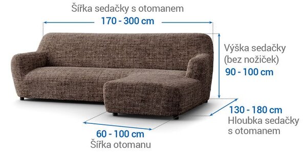 Bi-elastyczne pokrowce VITTORIA brązowe narożnik z otomaną po prawej stronie (sz. 170 - 300 cm)