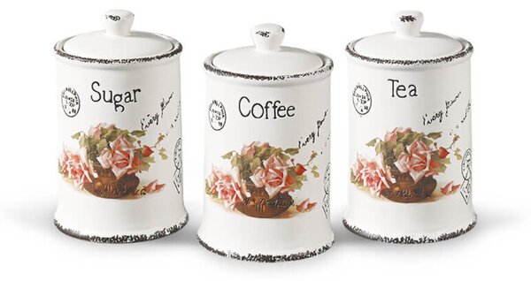 Zestaw 3 pojemników ceramicznych na kawę, herbatę i cukier MAESTRO ROSE