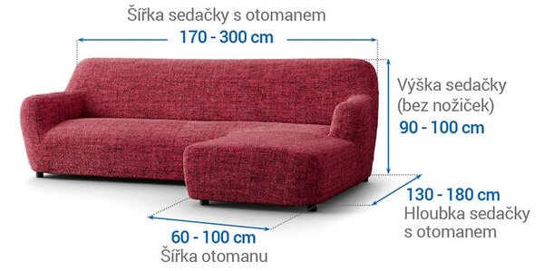 Bi-elastyczne pokrowce VITTORIA bordowe narożnik z otomaną po prawej stronie (sz. 170 - 300 cm)