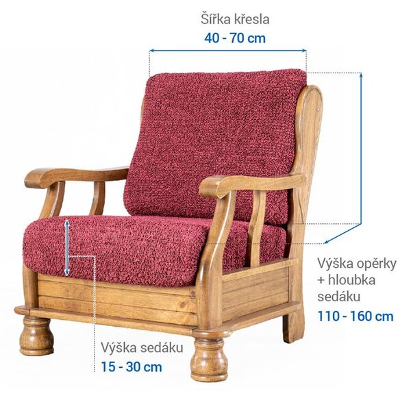 Bi-elastyczne pokrowce VITTORIA bordowe fotel z drewnianymi bokami (sz. 40 - 70 cm)