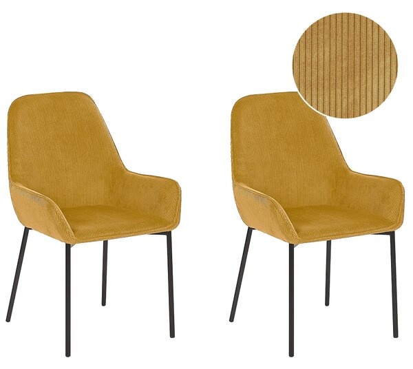 Zestaw 2 krzeseł do jadalni żółte sztruksowe retro glam czarne nogi Loverna Beliani