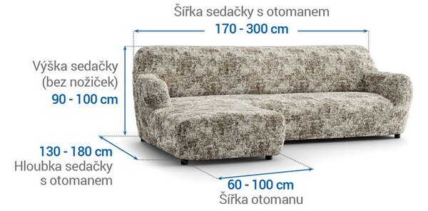 Bi-elastyczne pokrowce MARMO beżowe narożnik z otomaną po lewej stronie (sz. 170 - 300 cm)