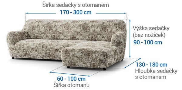 Bi-elastyczne pokrowce MARMO beżowe narożnik z otomaną po prawej stronie (sz. 170 - 300 cm)