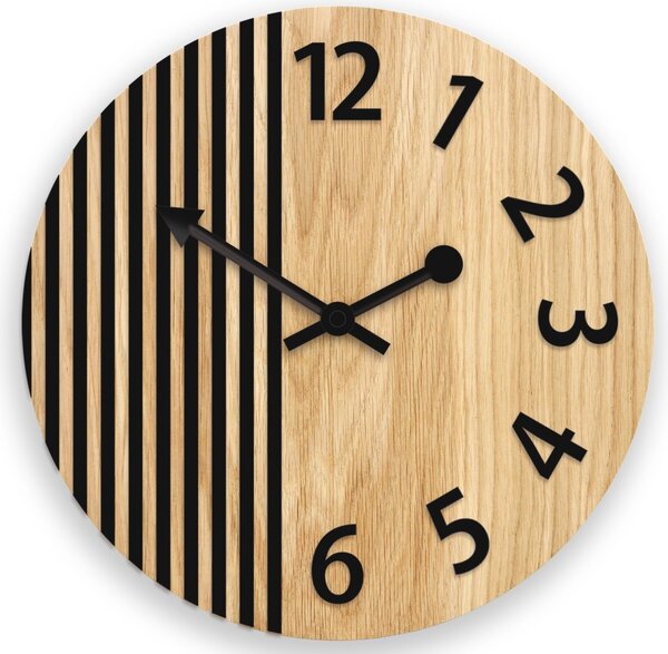 Zegar Ścienny Drewniany Dębowy Akrylowy Londyn Wood Black Okrągły Kwarcowy