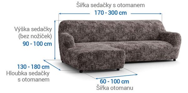 Bi-elastyczne pokrowce MARMO brązowe narożnik z otomaną po lewej stronie (sz. 170 - 300 cm)