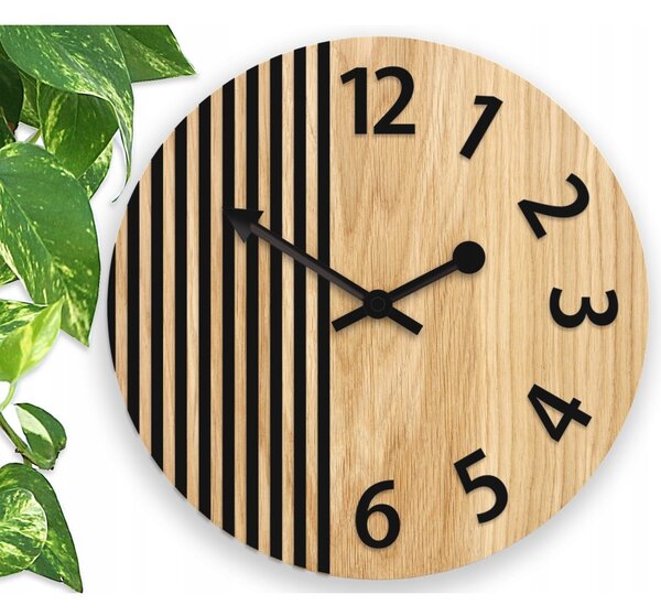 Zegar Ścienny Drewniany Dębowy Akrylowy Londyn Wood Black Okrągły Kwarcowy