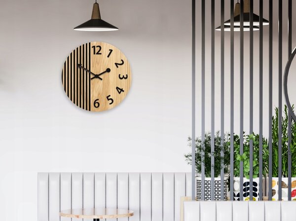 Zegar Ścienny Drewniany Dębowy Akrylowy Londyn Wood Black Okrągły Kwarcowy