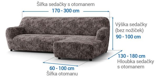 Bi-elastyczne pokrowce MARMO brązowe narożnik z otomaną po prawej stronie (sz. 170 - 300 cm)