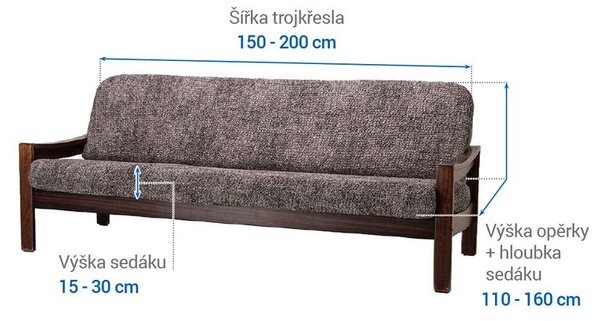 Bi-elastyczne pokrowce MARMO brązowe kanapa trzyosobowa z drew. bokami (sz. 150 - 200 cm)