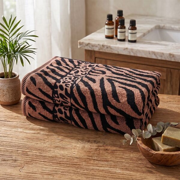 Komplet 2 ręczników żakardowych ZEBRA brązowy 70 x 140 cm
