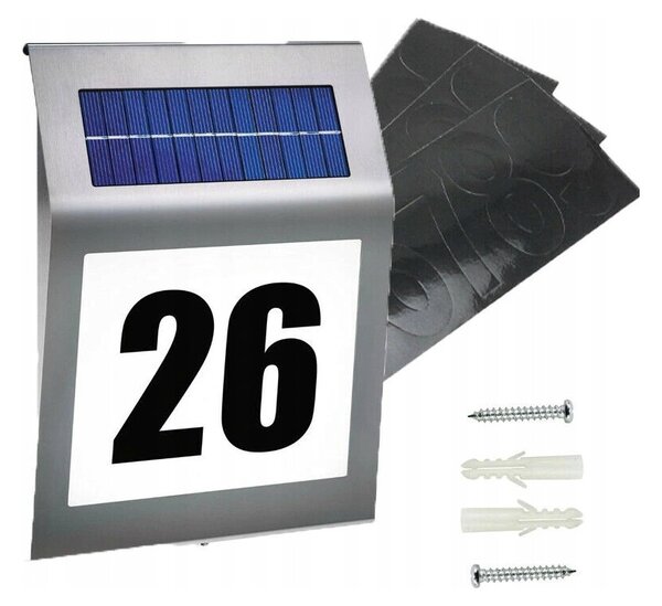 PODŚWIETLANY Numer Domu Budynku Lampka SOLARNA Tabliczka AUTOMAT Cyfry Litery