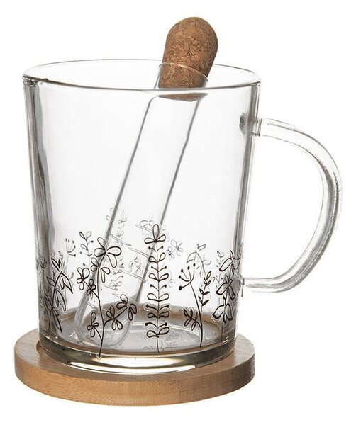 Kubek szklany ze spodkiem i zaparzaczem ŁĄKA 420 ml