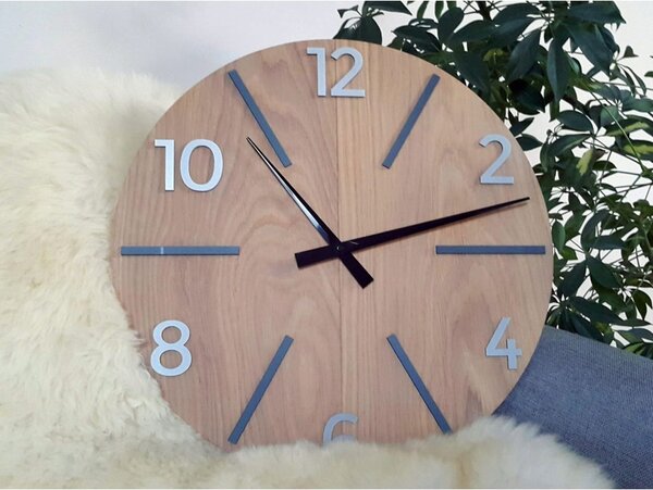 Zegar Ścienny Akrylowy Aksel Wood 60cm Okrągły Cichy z Czarnymi Cyframi