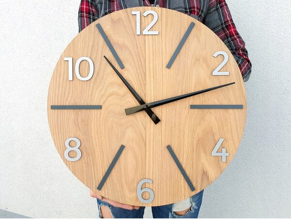 Zegar Ścienny Akrylowy Aksel Wood 60cm Okrągły Cichy z Czarnymi Cyframi