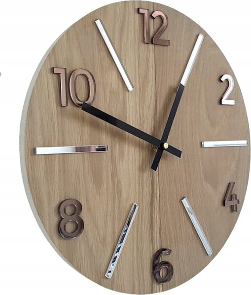 Zegar Ścienny Drewniany Dębowy Akrylowy Aksel Wood Brown Mirror Okrągły