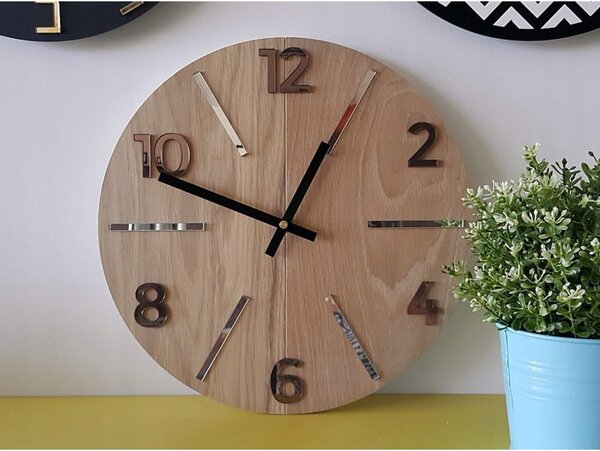 Zegar Ścienny Drewniany Dębowy Akrylowy Aksel Wood Brown Mirror Okrągły