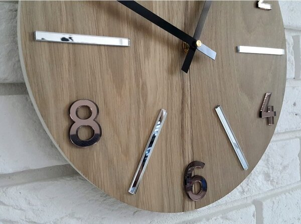 Zegar Ścienny Drewniany Dębowy Akrylowy Aksel Wood Brown Mirror Okrągły