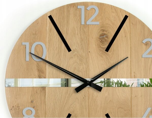 Zegar Ścienny Drewniany Dębowy Akrylowy Aksel Wood Pas Lustro 60 cm Okrągły