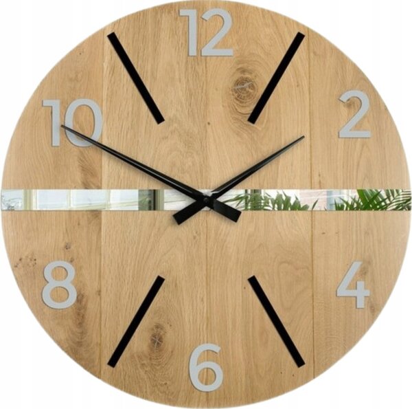 Zegar Ścienny Drewniany Dębowy Akrylowy Aksel Wood Pas Lustro 60 cm Okrągły